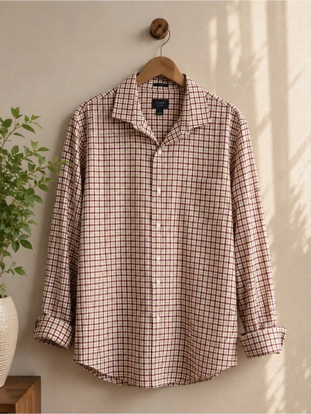J.Crew Ludlow Men’s XL 120s 2 Ply Red Tan Check Button Down Shirt